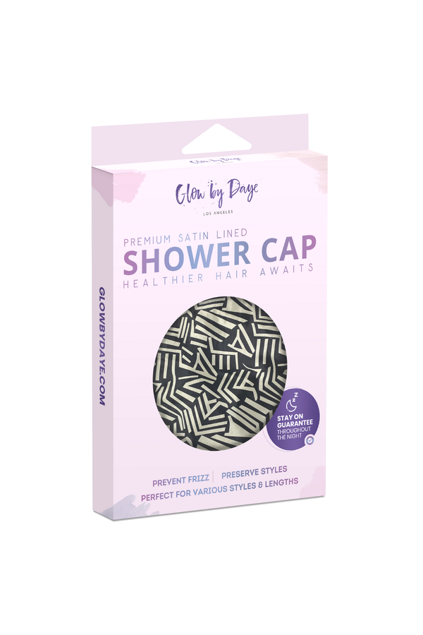 Afro Geo Print Satin Lined Shower Cap BY GLOW BY DAYE